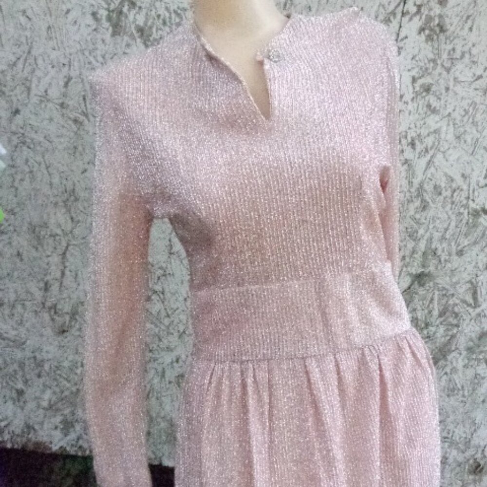 Vintage Vogue Paris Original Pink Silver Maxi Metallic Dress As IS
